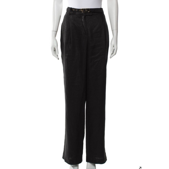 Zimmermann Pants - Zimmermann Hypnotic High Waisted Belted Linen Blend Wide Leg Pants 0